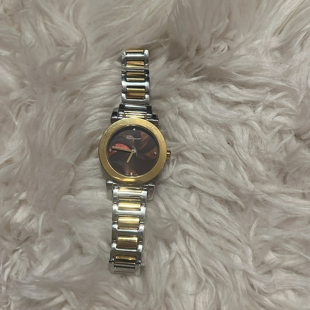 Salvatore Ferragamo Two-Tone Gold and Silver Women's Bracelet Watch - Gold Dial - Picture 12 of 15